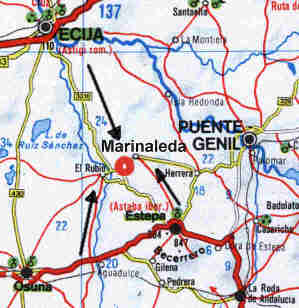 Mapa de accesos por carretera a Marinaleda