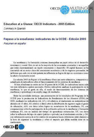 Educatin at a Glance. OCDE Indicators 2005. (Resumen en Espaol)